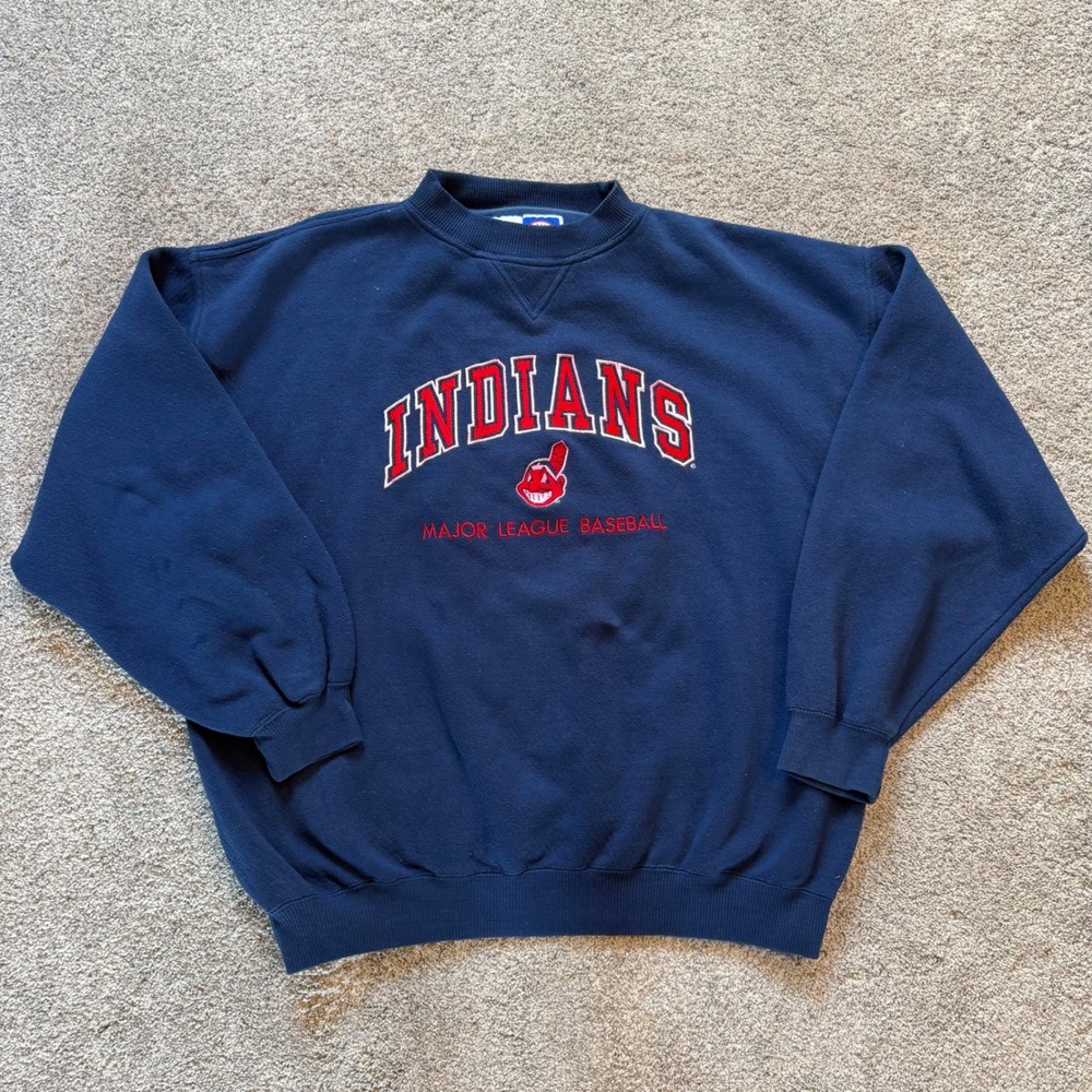 Vintage Logo Athletic Cleveland Indians Chief Wahoo Sweatshirt XXL Navy Blue MLB